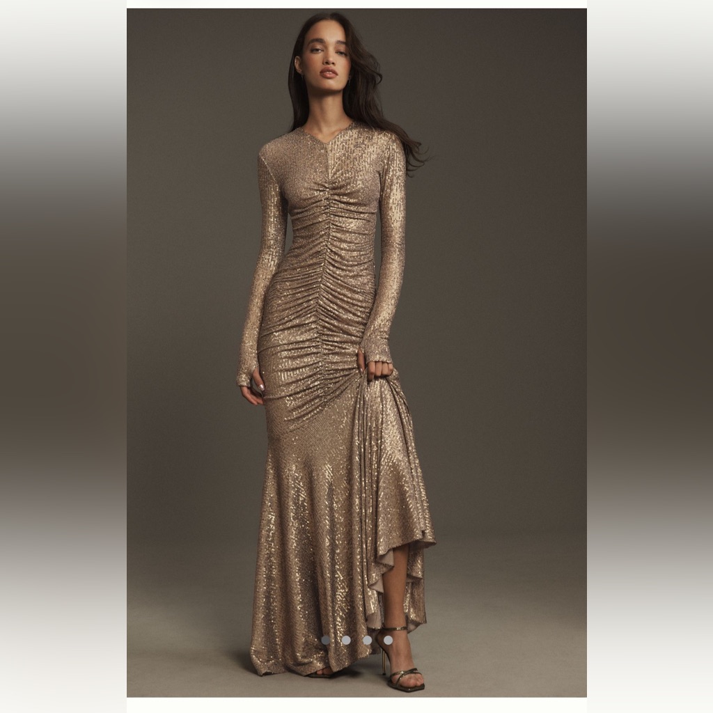 Norma Kamali Long-Sleeve V-Neck Fishtail Gown - Bronze, Size: Xs